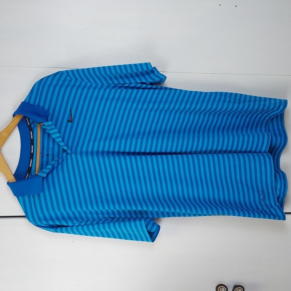 Nike Golf Dri-FIT Blue Striped Polo Shirt Lightweight Comfort Preppy Sz.XL